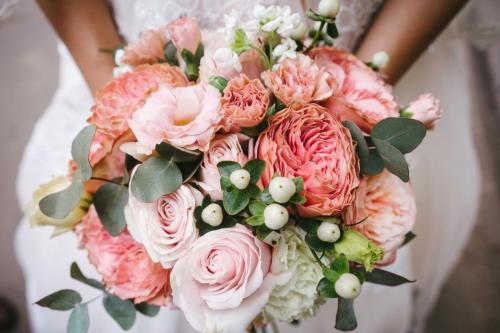 Bride with bouquet, closeup